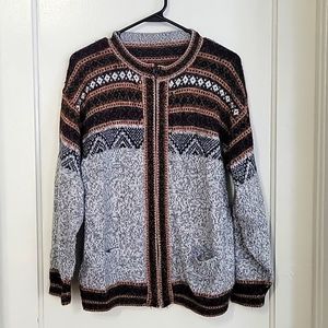 Angoral wool knit sweater striped top jacquard zipup sweater winterwear